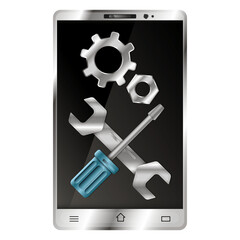 Fototapeta na wymiar Smartphone and gadget repair symbol, wrench and screwdriver