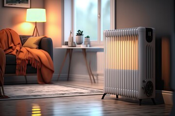 Close-up of electric radiator heater. Photo generative AI.