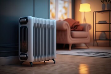 Close-up of electric radiator heater. Photo generative AI. - obrazy, fototapety, plakaty