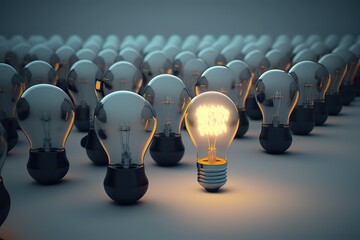 Glowing light bulb stands out. Photo generative AI. - obrazy, fototapety, plakaty