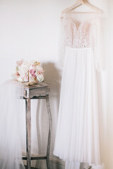 Awesome bride's wedding preparations and wedding dress