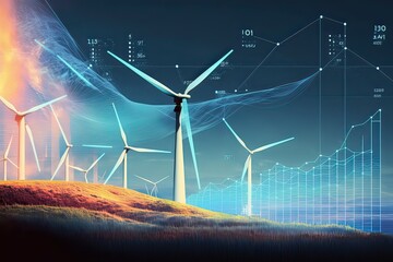 Energy prices rising concepts: Rising energy costs, renewable sources and finance. Photo generative AI. - obrazy, fototapety, plakaty