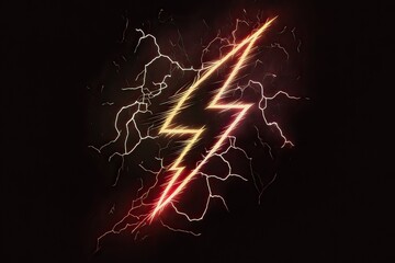 Lightning shape from fire: Electric power shape from fire on dark background. Photo generative AI.