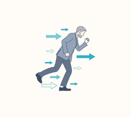 Leader step forward pushed by arrow, hand drawn style vector design illustration