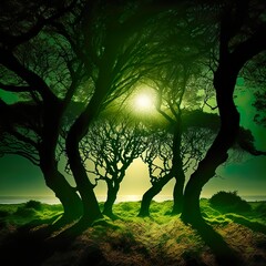 sun rays in the trees