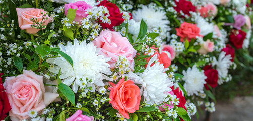 bunch of flowers or colorful fresh Flowers frame and bouquet background