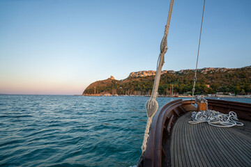 Sardinia, Cagliari, panorama of devil 's saddle on a boat