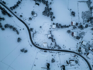 Aerial View of Woodlands, Blue Hour, Winter Day, in Giresun - Turkey