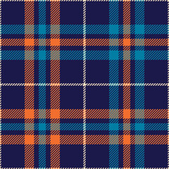 Plaid pattern in blue and orange. Seamless tartan check vector graphic for spring summer autumn winter flannel shirt, pyjamas, blanket, throw, duvet cover, other modern holiday fashion fabric design.