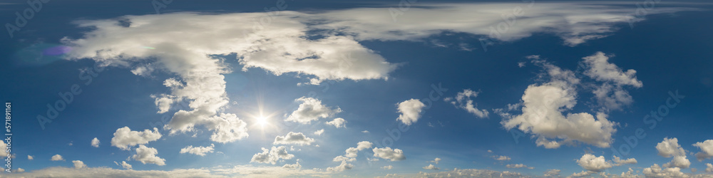 Wall mural blue sky panorama with puffy cumulus clouds. seamless hdr pano in spherical equirectangular format. 