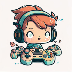Chibi gamer girl cute kawaii gamer girl illustration  icon graphic