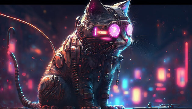 The Autonomous Neon Feline, a High-Tech Cyber Cat Adventure. Generative AI