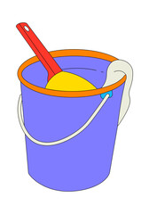 Purple bucket bath (pail and dipper) with a towel 