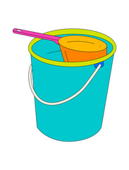 Blue bucket bath (pail and dipper) - obrazy, fototapety, plakaty