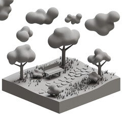 Beautiful isometric park for art projects, cards, business, posters. 3D illustration