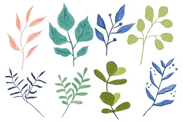 Hand drawn set of plant branches with leaves and branches, for wedding stationary, greetings, wallpapers, fashion, backgrounds, textures, DIY, wrappers, cards.