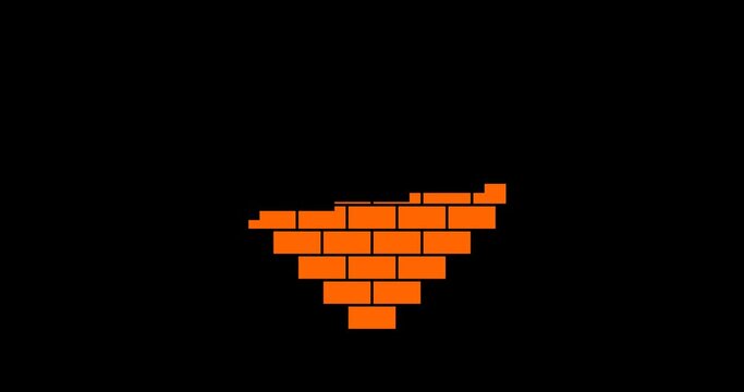 Heart building from orange bricks. Animation on transparent background with alpha channel. 