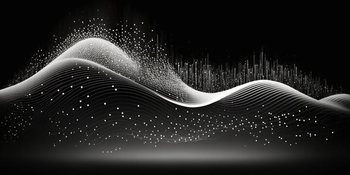 Background with swirling dots and lines and a white abstract wave, Generative AI
