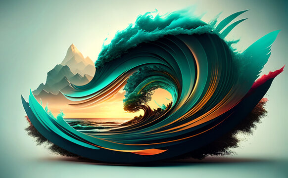 fractal burst background with water, wave 