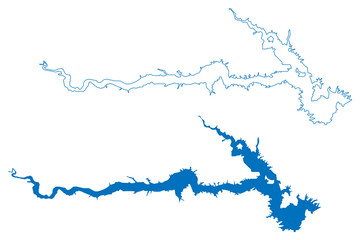 Lake Elwell Reservoir (United States of America, North America, us, usa, Montana) map vector illustration, scribble sketch Tiber Dam map