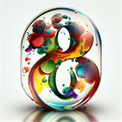 number 8 maden from glass, beautiful colors, white background AI Generated
