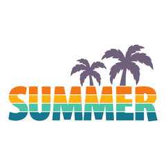 Summer beach line vector t-shirt design with palm trees silhouette and word 