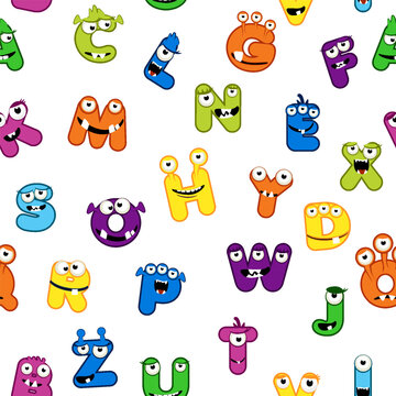 Seamless pattern with MONSTER alphabet font.