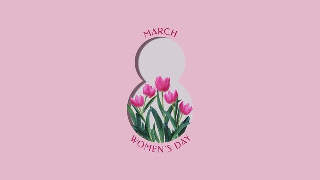 8 march loop animation video with flowers. Happy women's day. 