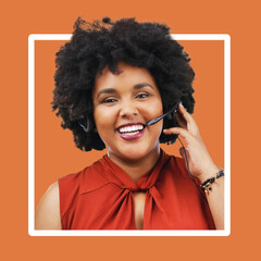 Call center, portrait and black woman consulting for crm, telemarketing and customer service on...
