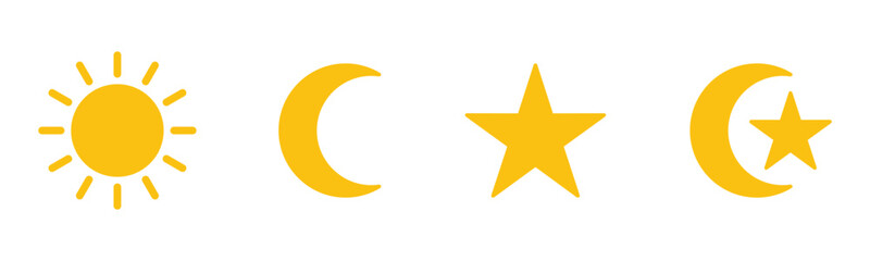 Sun, moon, stars, and moon stars icon vector set. Light source of the solar system symbol. Day and night icon for apps and websites, vector illustration