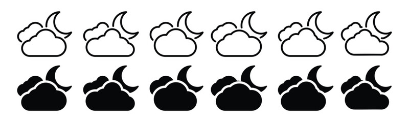 Moon and cloud icon. Night symbol. Evening weather icon in line and flat style. Moon behind the clouds symbol for apps and websites, vector illustration 