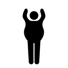 an obese person raises his hands