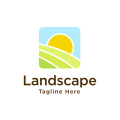 Farm logo mark template or icon sun and field.  emblems or badges for natural agriculture, organic food industry or harvesting campaign