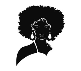 Drawing silhouette head of  beautiful black woman. Face of African American girl. Black lives matter. Isolated design element, logo, print, image, drawing, icon