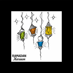 Hand drawn of lantern for Ramadan greetings card