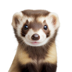 ferret face shot isolated on transparent background cutout