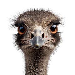 ostrich face shot isolated on transparent background cutout - obrazy, fototapety, plakaty