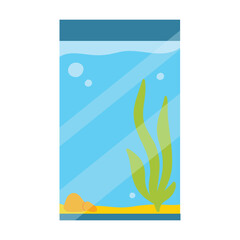 Fototapeta na wymiar Rectangular aquarium. Aquarium with algae in flat style. Vector illustration. Empty isolated aquarium in cartoon style.