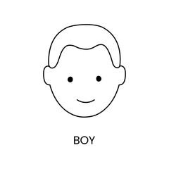 Obraz na płótnie Canvas Little boy, head line icon in vector, illustration for kids online store.