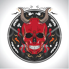 Fototapeta premium Red Skull Chinese Vintage Japanese Style Illustration Vector Artwork