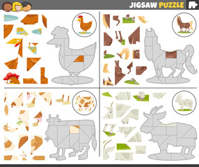 jigsaw puzzle games set with cartoon farm animals