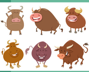 cartoon funny bulls farm animal characters set