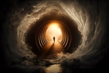 The light at the end of the tunnel, illustrated - obrazy, fototapety, plakaty