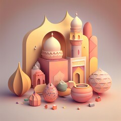 Ramadan Kareem traditional religious muslim holy holiday. Festive design background. generative ai