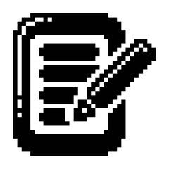 Notepad, business contract icon black-white vector pixel art icon