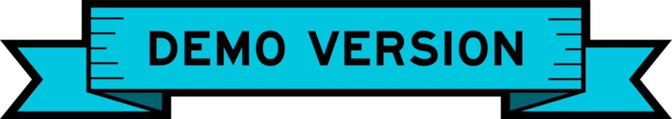 Ribbon label banner with word demo version in blue color on white background