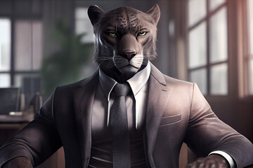 Portrait of a dominant panter businessman with elegant suit at the office