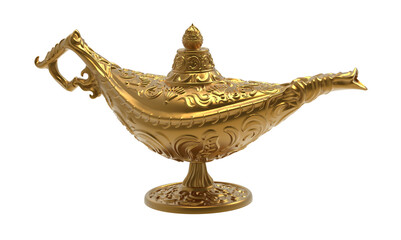 Gold genie lamp or Vintage lamp of Aladdin. PNG transparency - obrazy, fototapety, plakaty