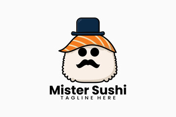 Flat modern template mister sushi logo concept vector illustration