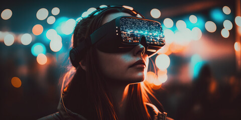 woman with virtual reality headset glasses